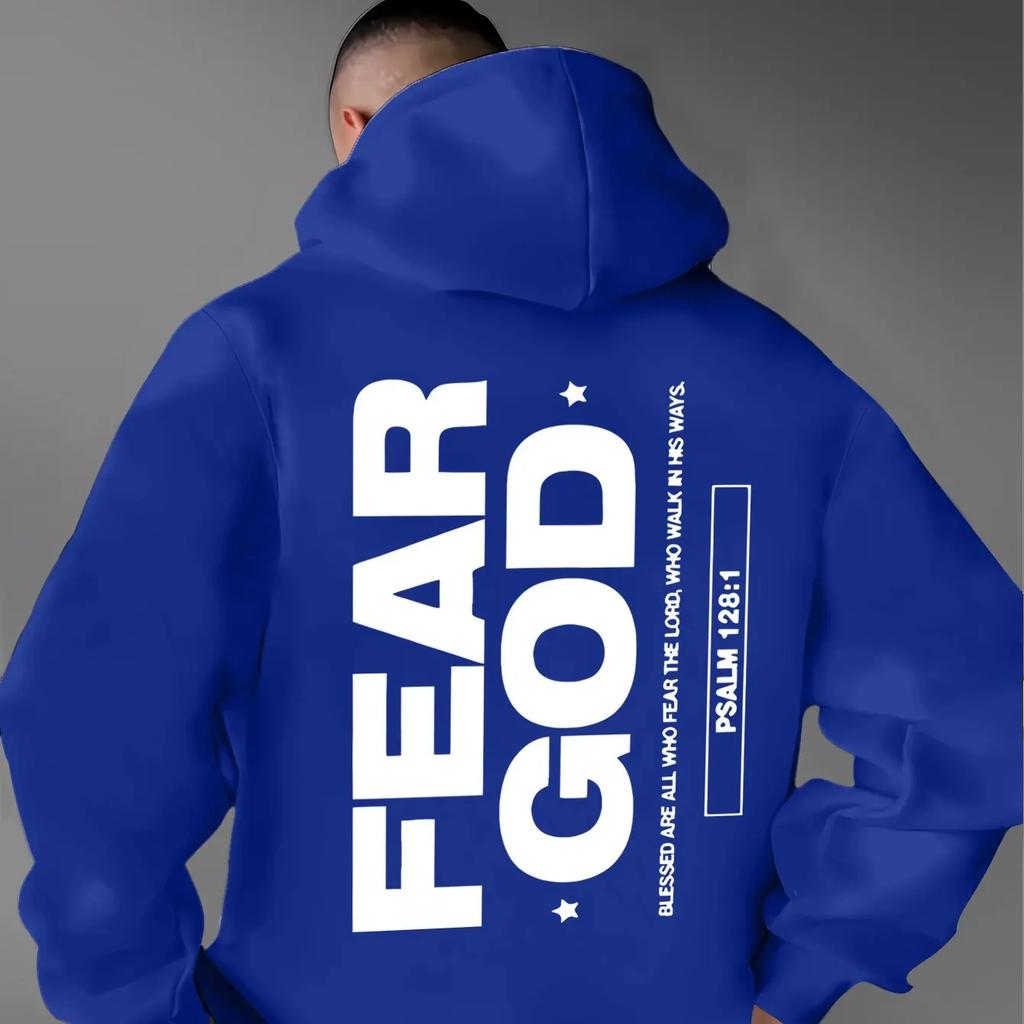 Men Pullover Hoodie Black FEAR GOD Vertical Large Bold Letter Psalm
