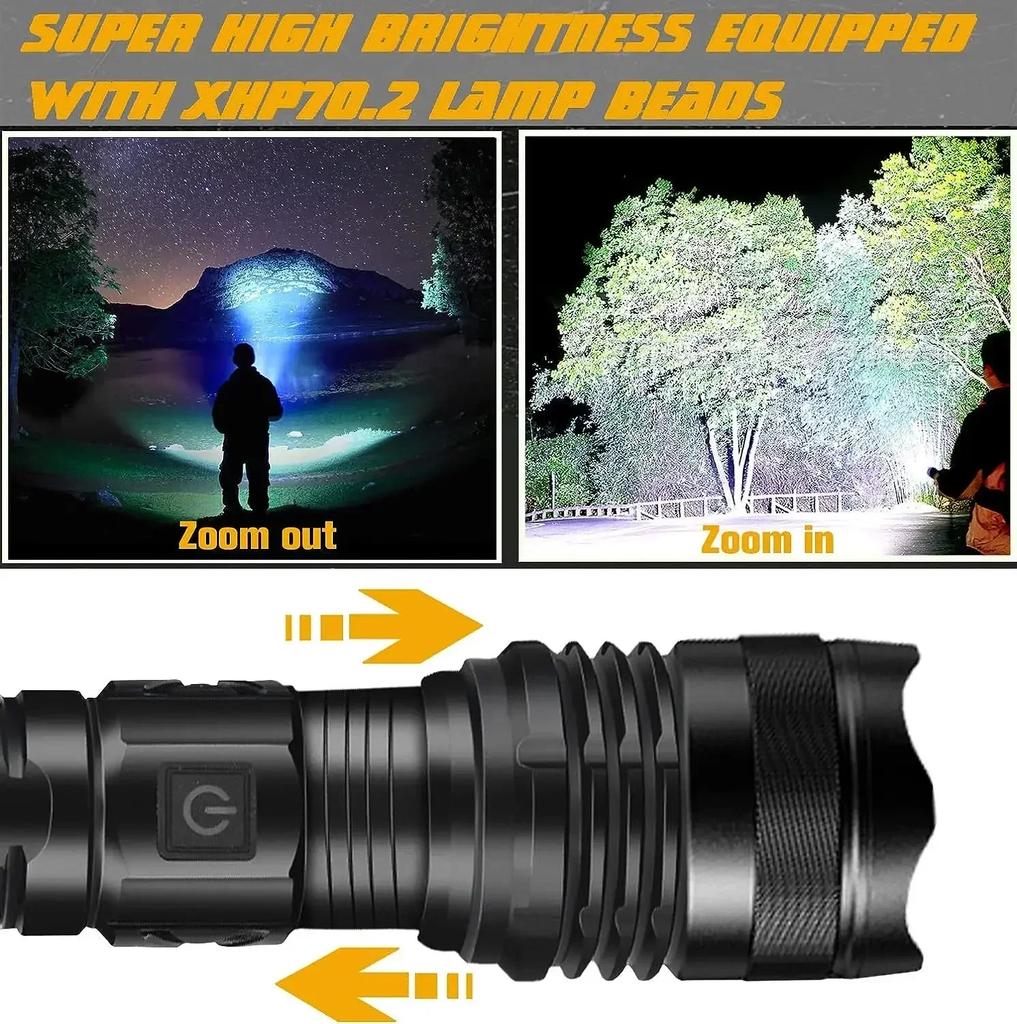 90000LM High Power XHP50 Led Flashlight Rechargeable Torch Zoom Usb Hand Lantern Camping Outdoor Waterproof Emergency