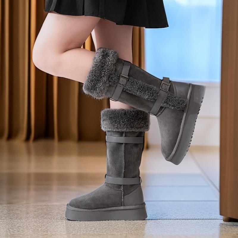 Long Boots Winter New Medium Tube Fluffy Large Thick-soled Cotton Shoes Curly Snow Boots Thickened Warm Short Boots