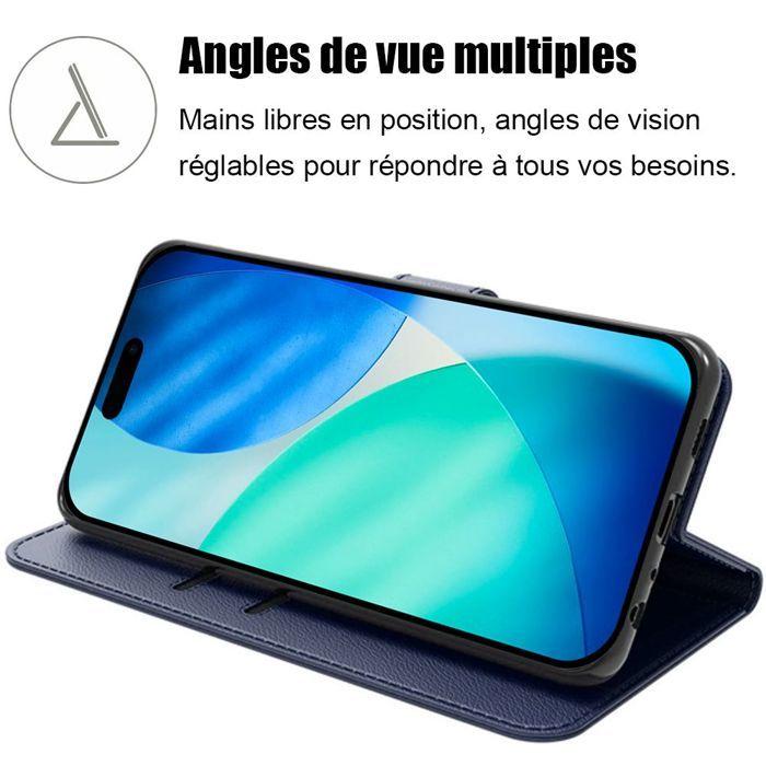 Case for iPhone 17 - BOOLING - Flip Case Synthetic Leather Anti-Scratch Navy Blue - 2 Tempered Glasses