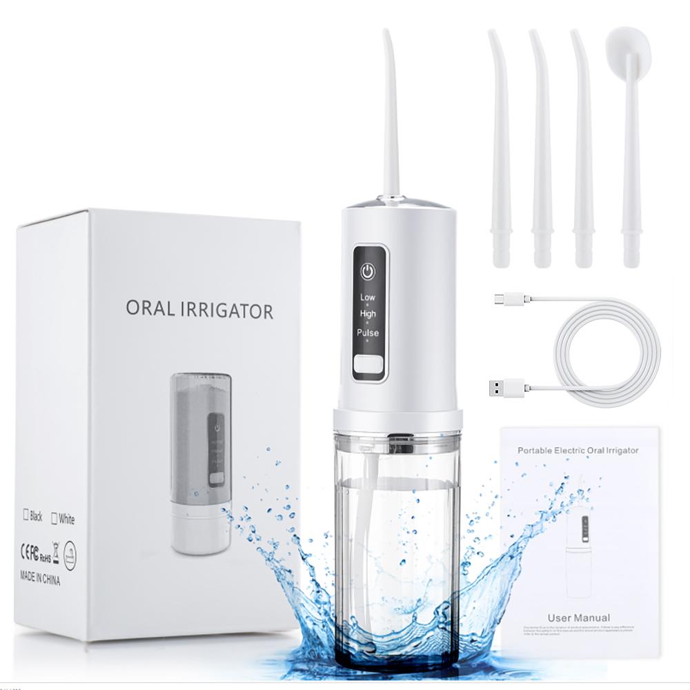 Oral Irrigator USB Rechargeable Dental Water Flosser 4 Nozzles Water Jet 230ML Water Tank 3 Modes Waterproof Dental Health