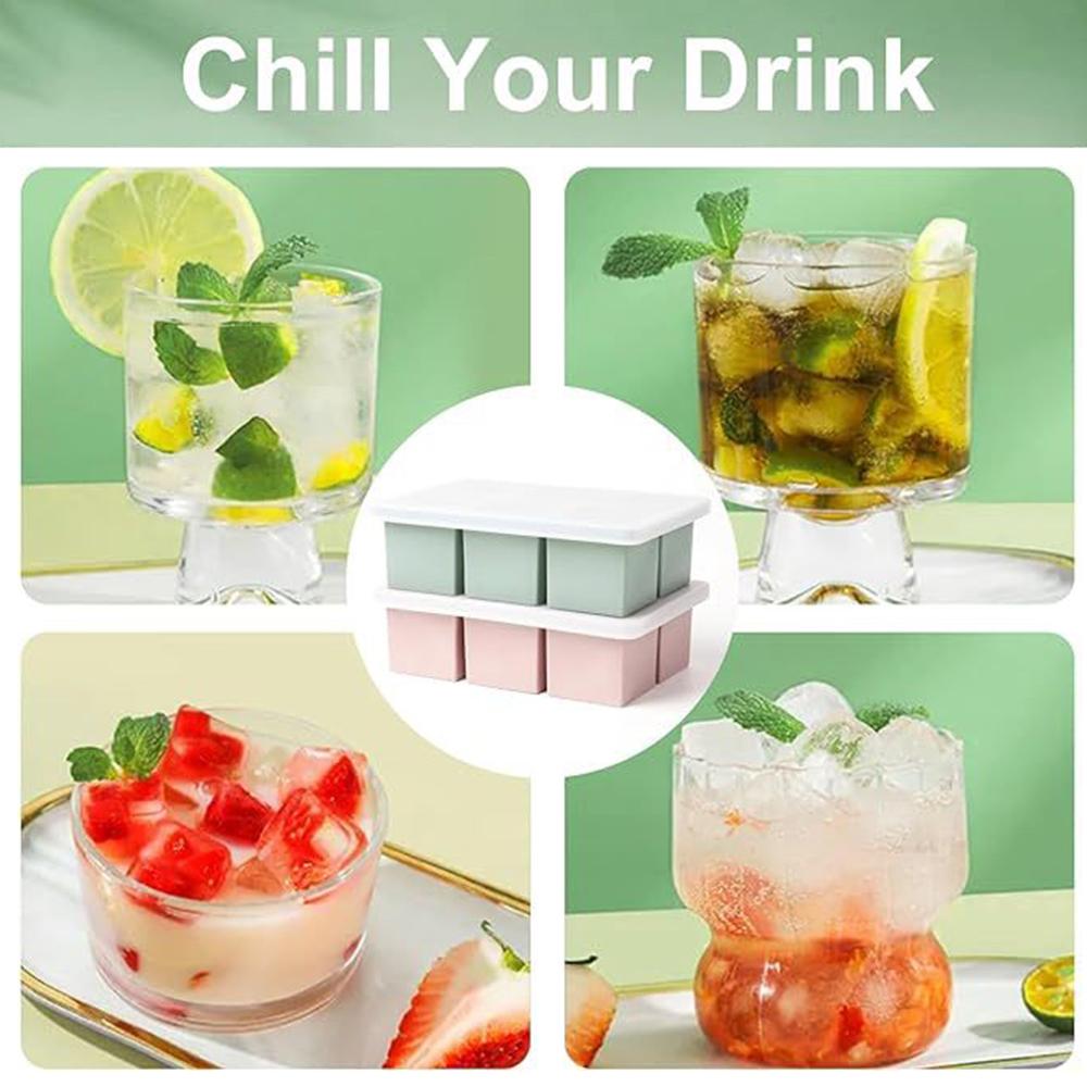 Flexible Silicone Ice Cube Tray - 6-Cavity Easy Release Mold for Crystal Clear Ice Cubes 6x Faster Freezing