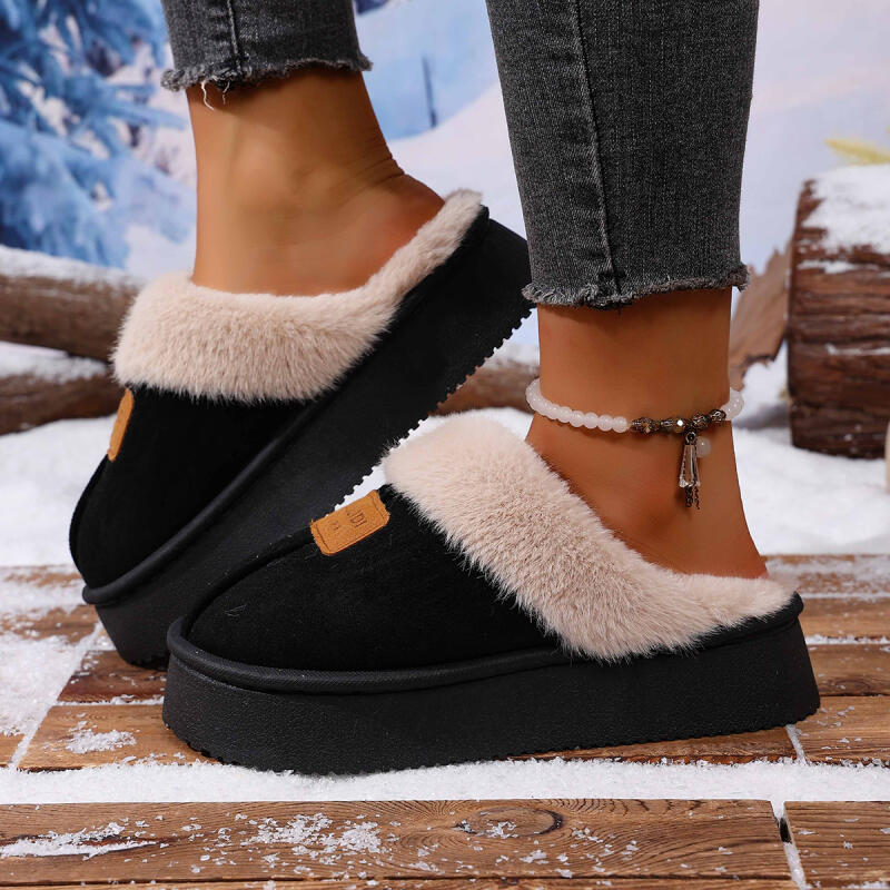Fashion Comfort Furry Indoor Slippers Women 2025 Winter Soft Thick Bottom Fluffy Fur Mules Slippers Cotton Home Suede Slides for Woman