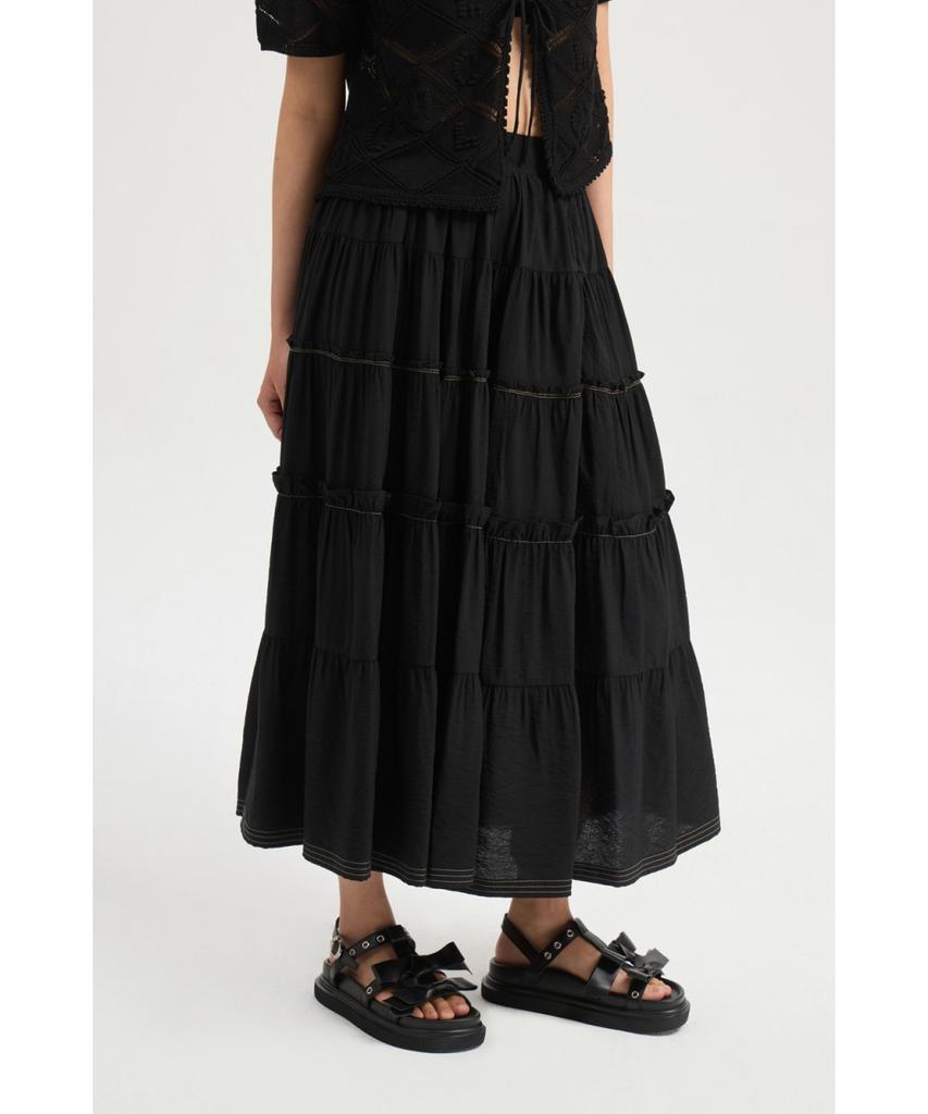 LUCKY CHOUETTE Shirring Back Banding Long Skirt (Black) Lfkax25560Bkx