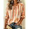 Women's Beige Tie-Dye Print Tie Neck Blouse, Casual Loose Tops for Spring Summer Daily Wear & Vacation Occasions