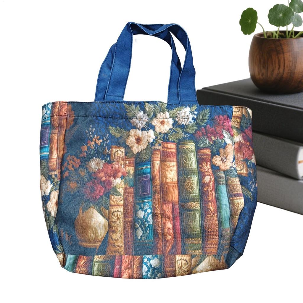 Quilted Tote Bag for Women Book Floral Design Purse Vintage Shoulder Bag for Women for Teacher Students School College Work