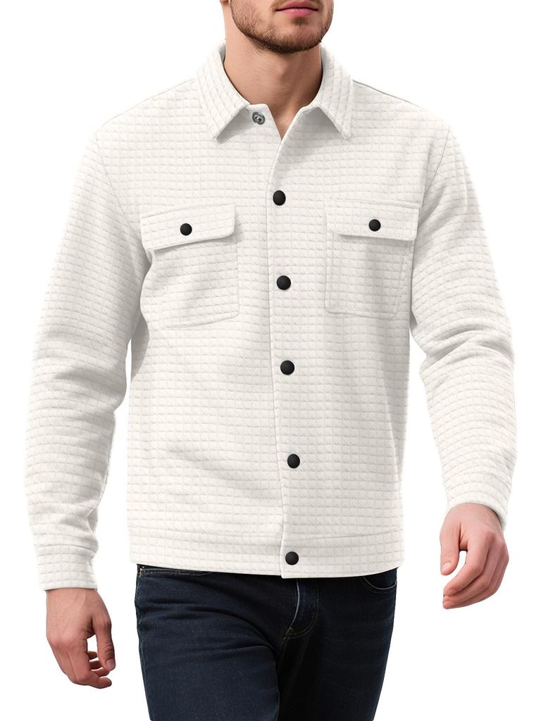 Men's Autumn Winter Plaid Jacquard Cardigan with Zipper Pockets & Button-up Hoodie