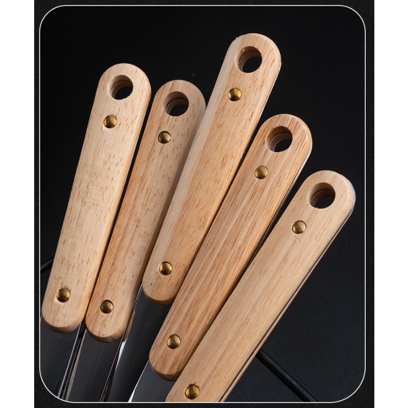 HANYANG Espátula de acero inoxidable, utensilios de cocina, espátula con mango de madera, espátula para cocinar