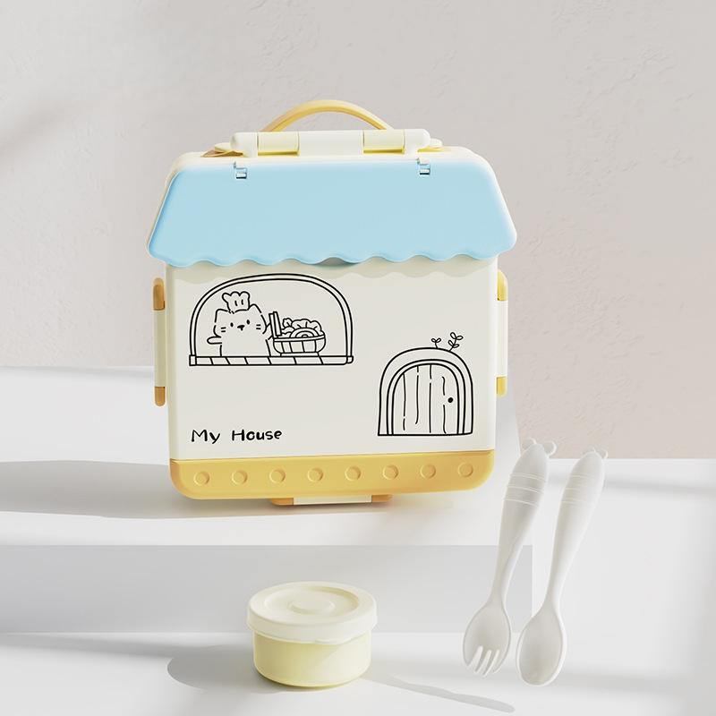 1000ml Kids Bento Lunch Box with 4 Compartments Cute Food Storage Container Suitable for Microwave And Fridge