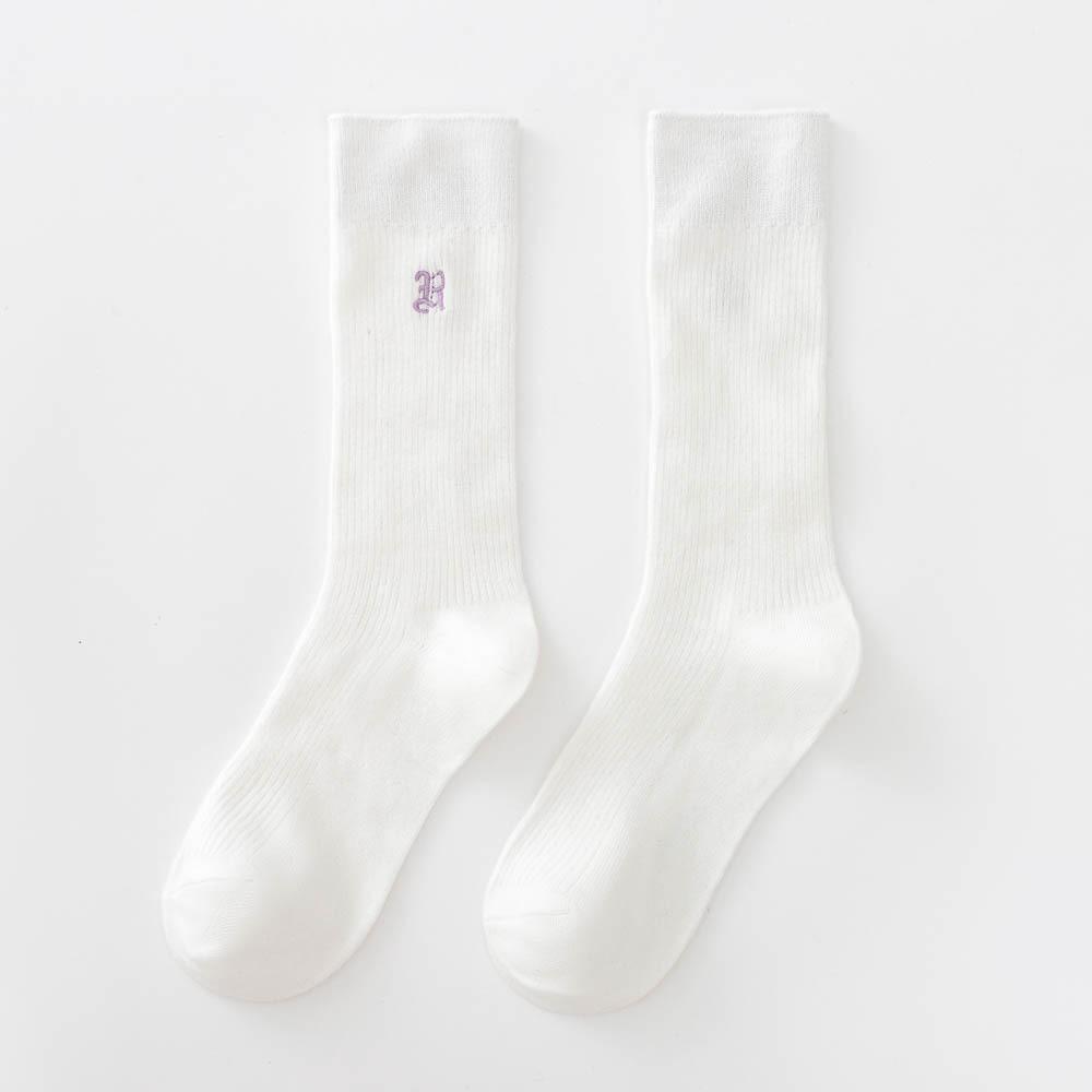 Long Stockings, Women's Calf Stockings, Embroidered Letters, Mid-calf, Black, High Calf, Knee-length, Trendy Spring and Autumn