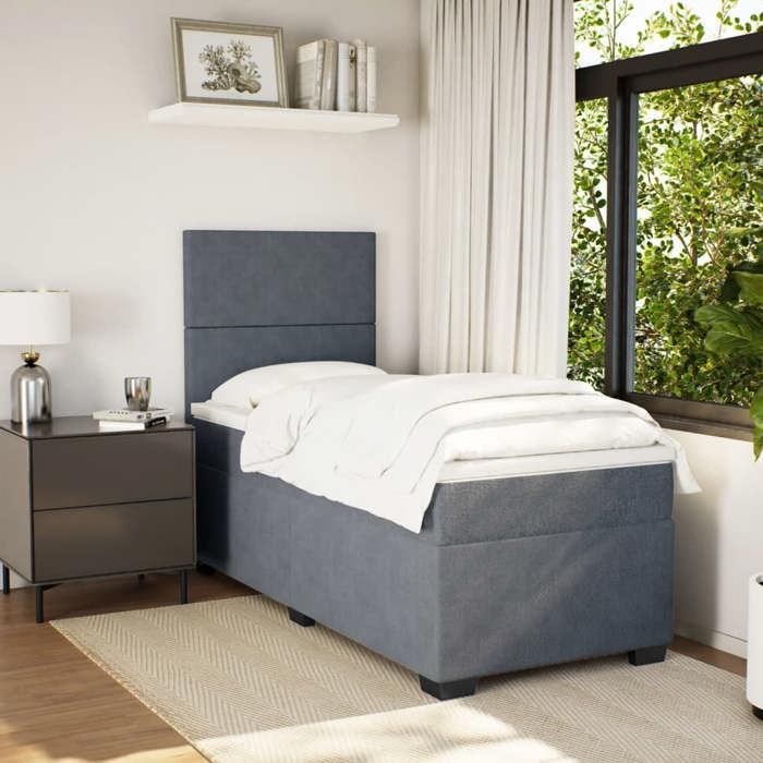 Maison Exclusive - Sommier à lattes de lit et matelas Gris foncé 90x200 cm Velours