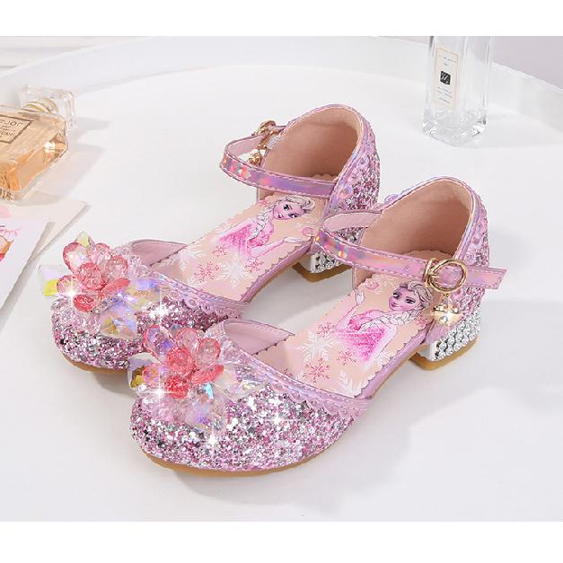Girls' Sandals Fashion New Spring Autumn Summer High Heel Elsa Closed-Toe Girls' Little Princess Elsa Crystal Children's Shoes