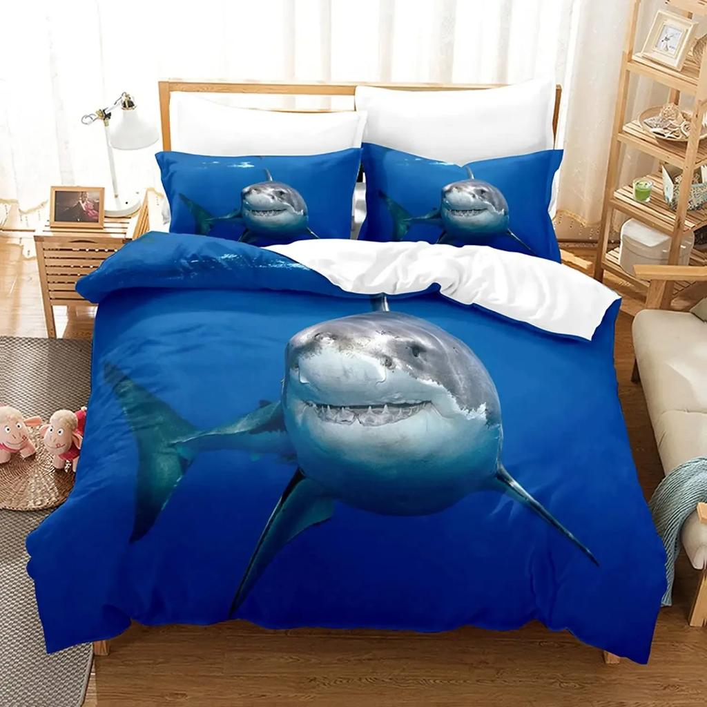 Shark Duvet Cover Set Full Size Queen Size Twin Deep Ocean Animals Bedding Sets For Boys Girls Luxury Soft Comforter Cover Set