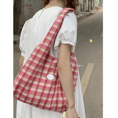 Tooxika Fashion Large Capacity Underarm Bag Woolen Plaid Tote Bag Shoulder Bag