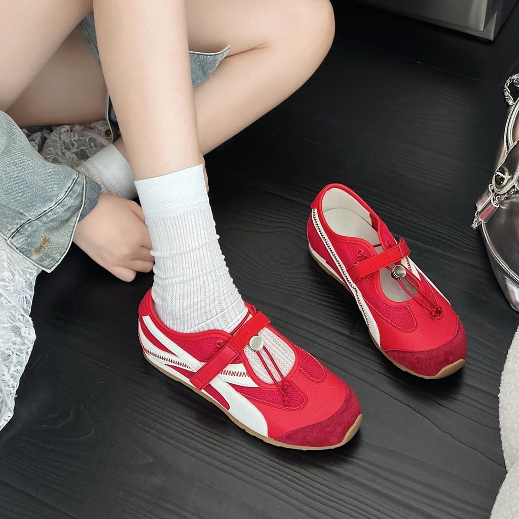 [Luo Fansen] Retro Red Mary Jane Shoes Women's 2025 New Thin Low Casual Sports Ballet Shoes Single Shoes