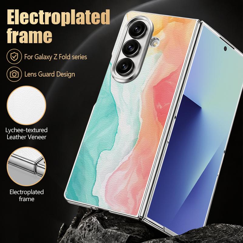 Colorful Marble Case For Samsung Z Fold 8 Ultra 7 6 5 Luxury Plating Leather Skin Hard Phone Cover For Galaxy Z Fold8 Fold7 Fold6