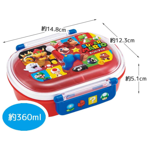 Skater Children's Bento Box, 360ml Capacity, Fluffy Lid, Made In Japan, Single Tier, Dishwasher and Microwave Safe, Super Mario 23, Boys', QAF2BAAG-A