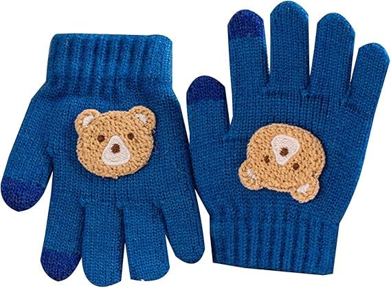 Umeloeo Mittens with Bear Cute and Thick Knit Gloves for Fall and Perfect for Snow Cold and Windproof and Elementary for Boys and Ages Ages Kids'