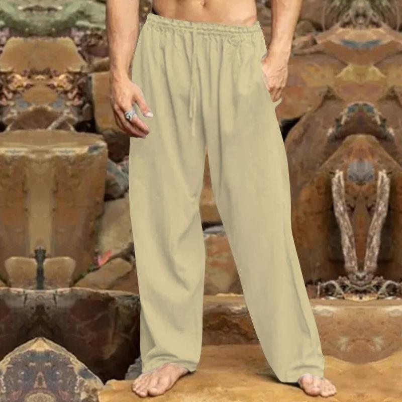 Summer Men's Linen Hip Hop Breathable Straight Leg Pants Fashion Loose Casual Sweat Pants