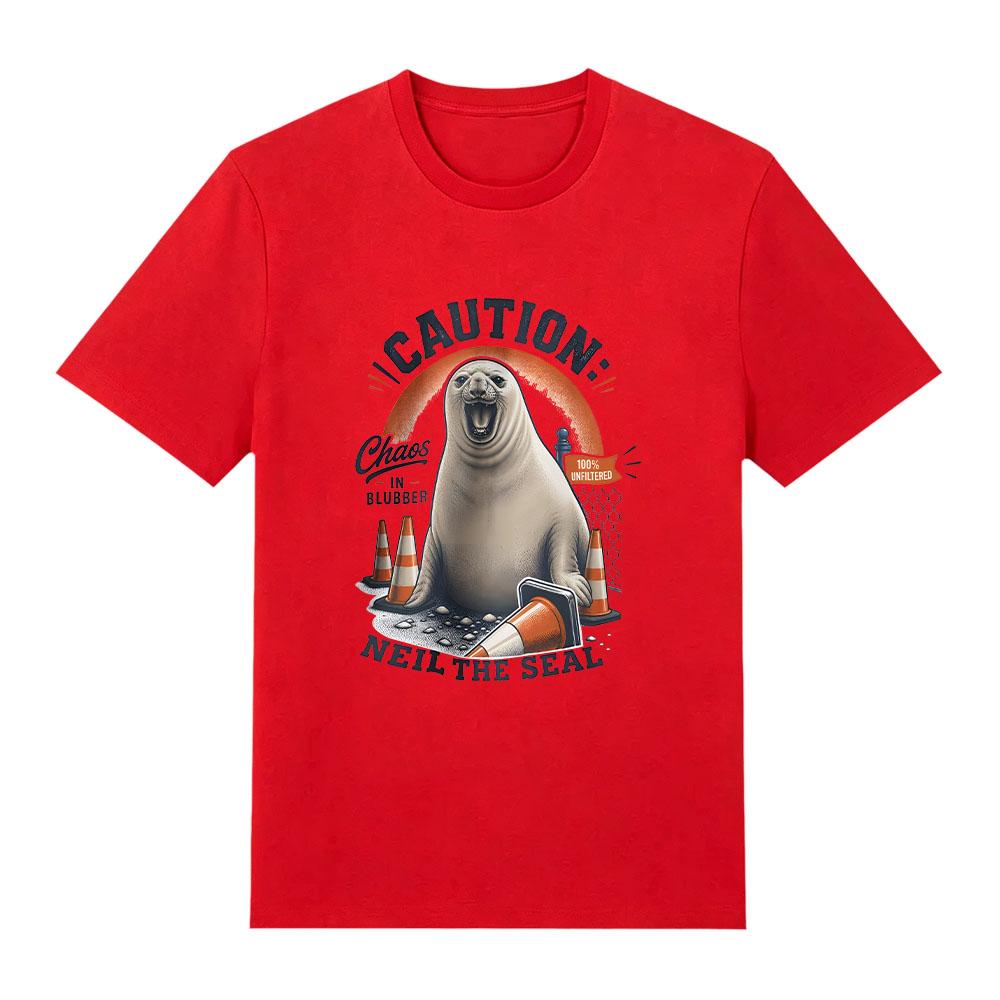 Neil The Seal Tee Caution! Neil The Seal Funny Neil The Seal Shirt Summer New Cotton Clothing Unisex Y2K High Quality T Shirts XS красный