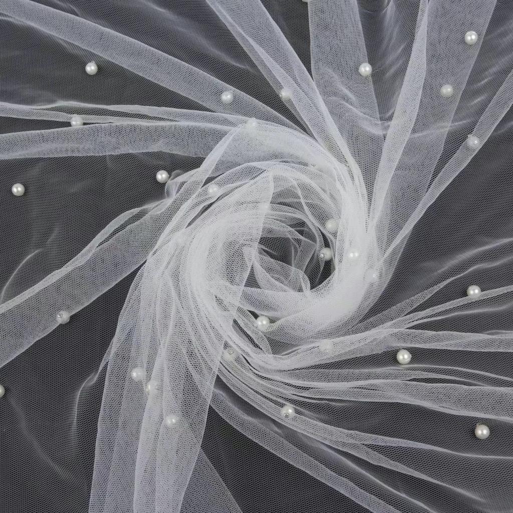 Fairy Internet Celebrities White Yarn Nails Imitation Pearl Mesh Encryption Soft Princess Dress Headgear Wedding Fabric White