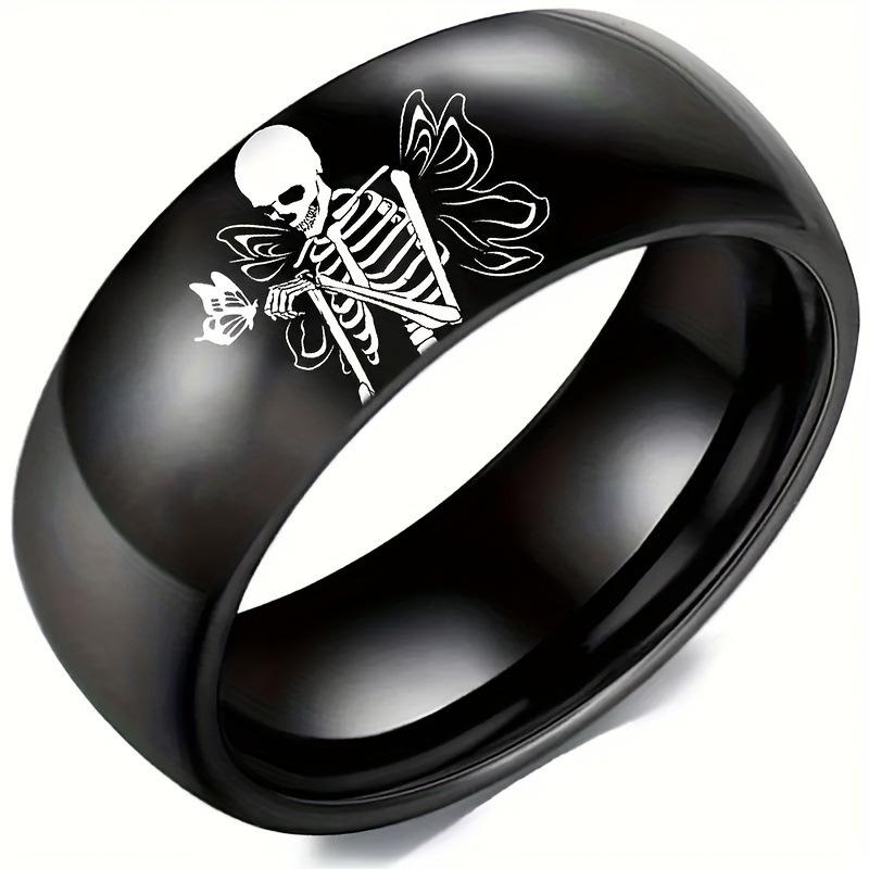 

1Pc Stylish and Simple Titanium Steel Ring, Skull Frame Pattern Design, Gifts | Daily Wear 13 чёрный