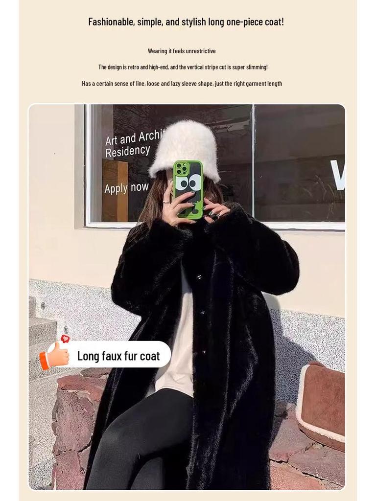 Autumn/Winter Long Stand-Collar Leather and Fur Socialite Wool Coat