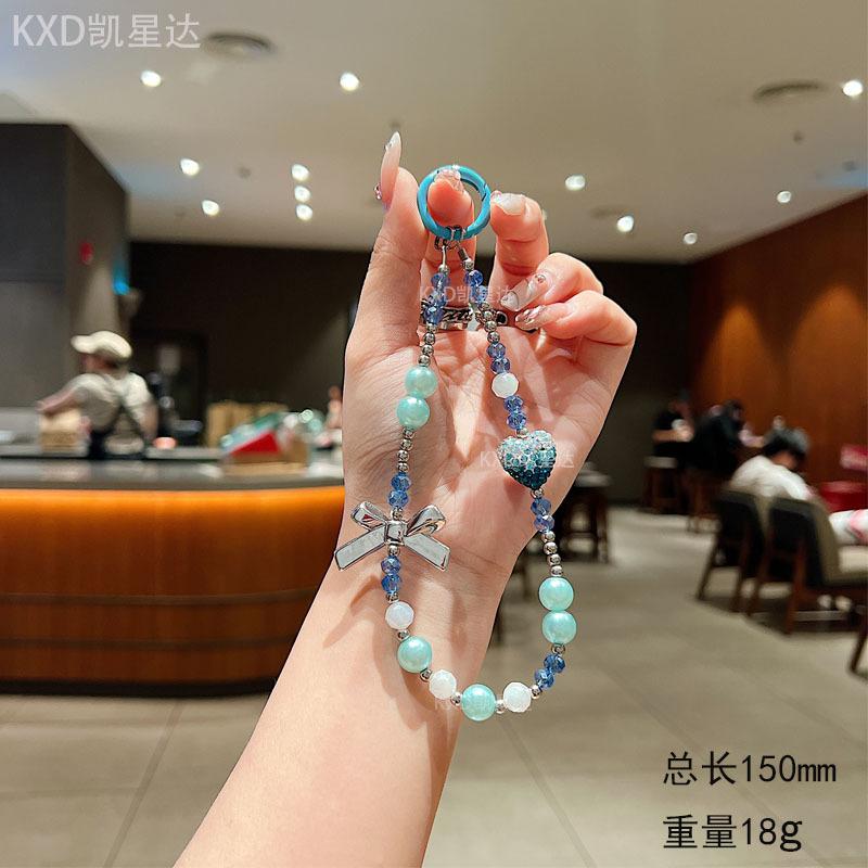 New Rhinestone Heart Crystal Phone Chain High-End Butterfly Phone Lanyard Short Keychain Pendant Accessory for Women