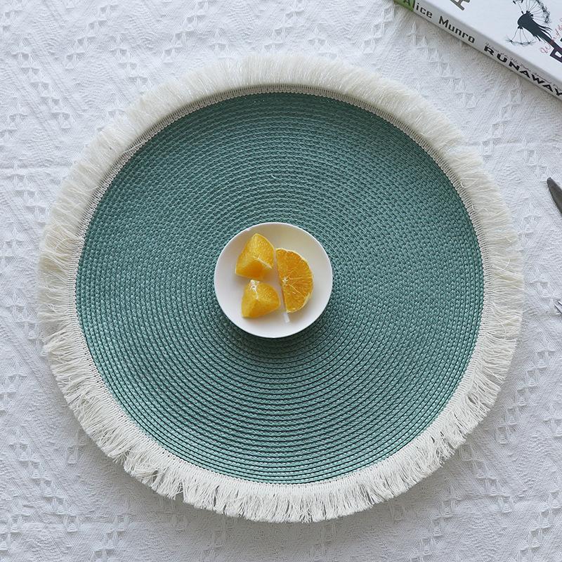 Hand-Woven Placemats Tassels Coasters Absorbent Heat-resisting Pad Anti-slip Mats Dining Table Decoration Kitchen Item Drinkware