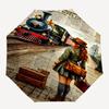 Train Journey Themed Automatic Opening and Closing Umbrella, Brightly Colored 8-rib Portable Umbrella, Suitable for Men and Women, A Perfect