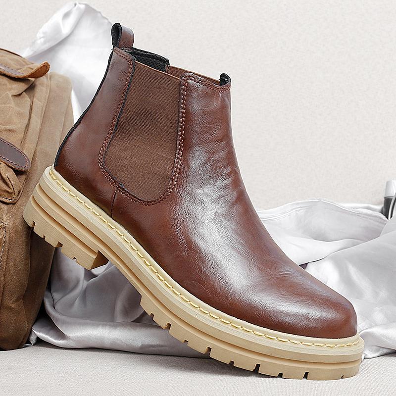 Big Size 47 48 Men Chelsea Boots Winter Ankle Style Leather Boots Platform Thick Soles Botas Chelsea Hombre Plush Warm