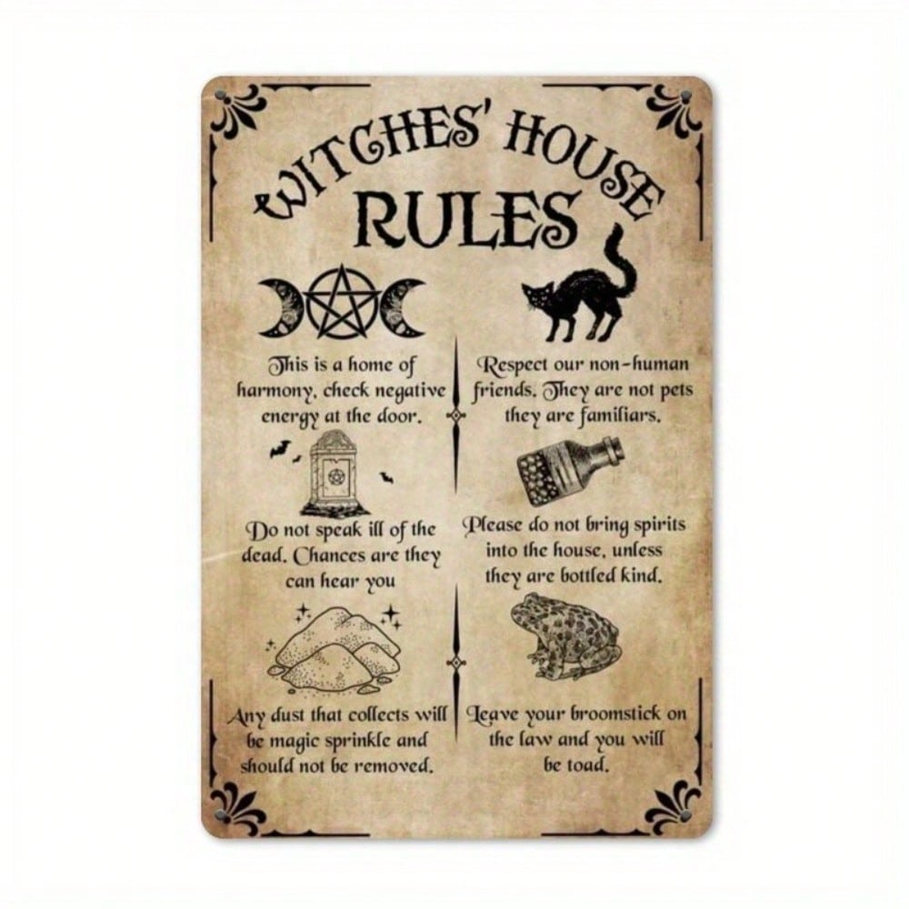 Vintage Halloween Witch House Tin Sign Metal Wall Art Decor 8x12 Inch Retro Kitchen Bar Plaque