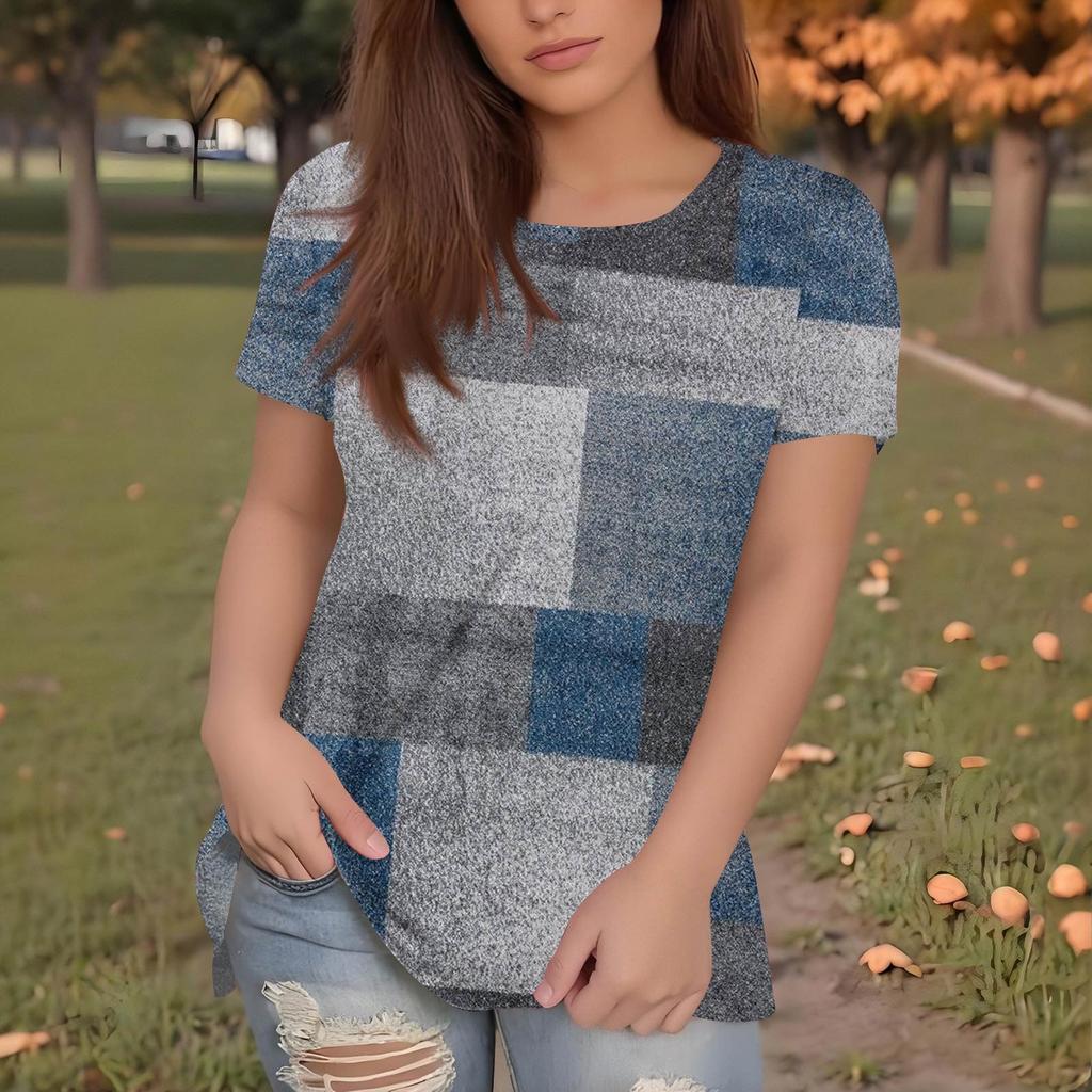 Women's Casual Loose Printed T-Shirt Round Neck Pullover Short Sleeve Top