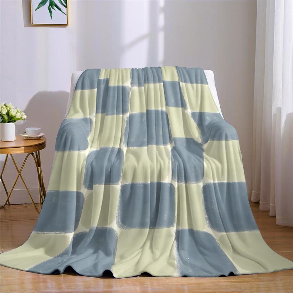 Dusty Blue Checkerboard Flannel Blanket Warm Soft Halloween Christmas Couch Warm Cozy Decorative Decor Gift for All Season