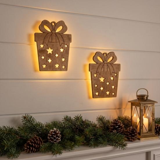 Cozy Winter Home Decorations 7Pcs 3D Light-Up Wooden Reindeer Christmas Decor with Warm LED Backlight, Peel And Silhouette Lights Stick Rustic