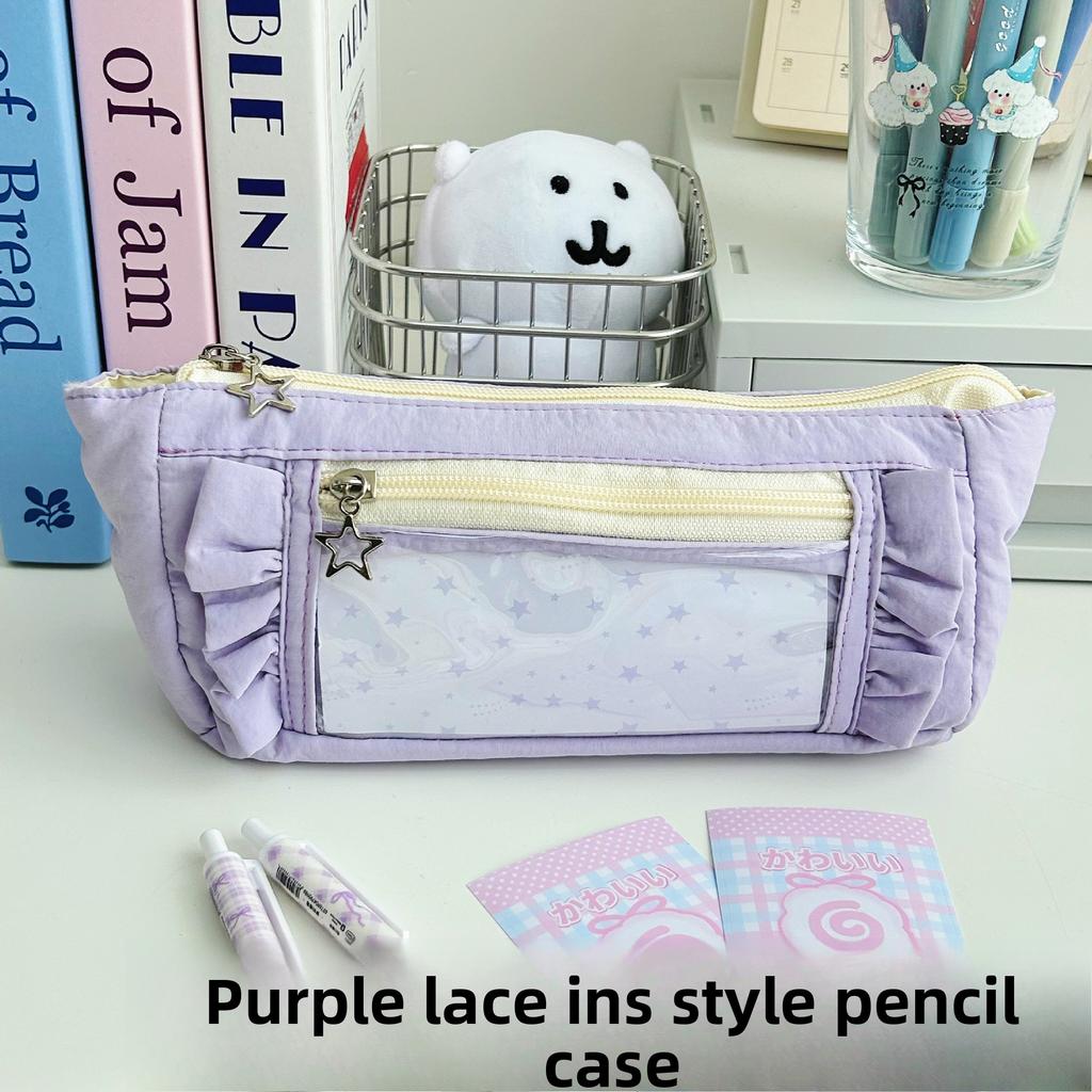 The Large-capacity Simple Lace Pencil Case High-value Student Stationery Storage Bag Stationery Box Pen Bag