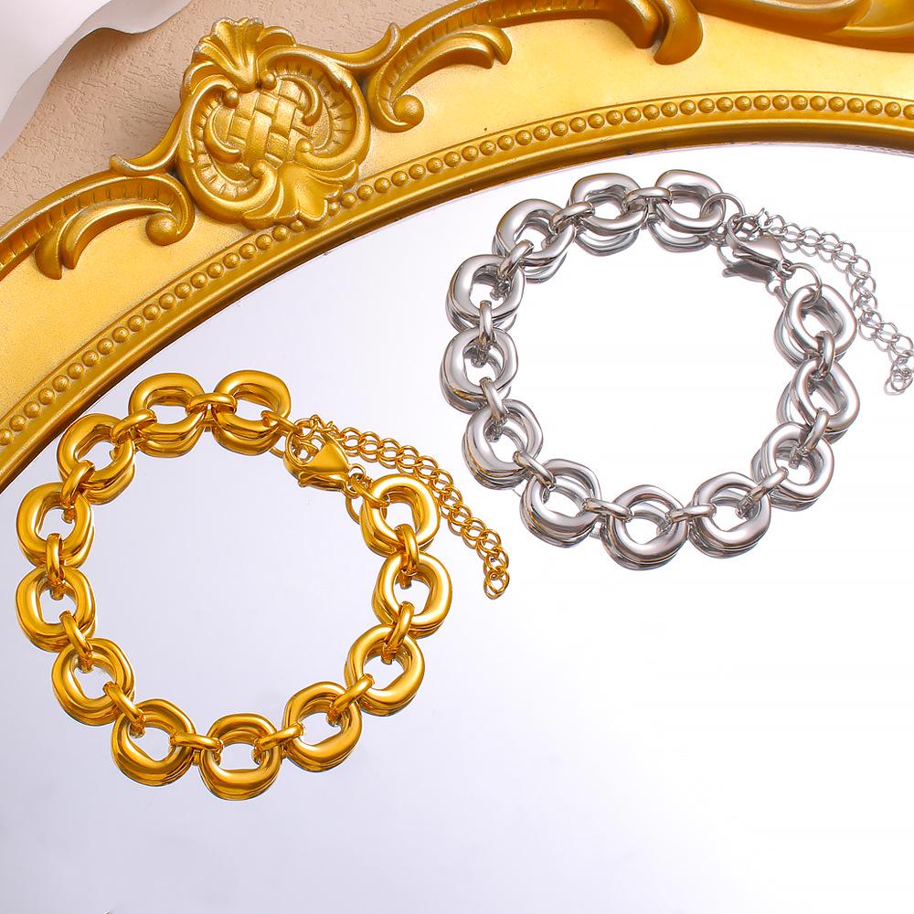 Xin Duo Duo Stainless Steel 18K Electroplated Irregular Round Link Chain Necklace & Bracelet