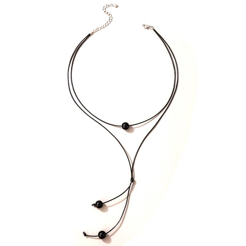 Black Bead Pendant Necklace For Women Rope Handmade Adjustable Party Jewelry Accessories Collar