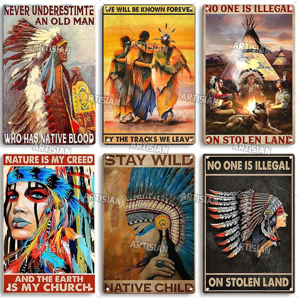Artisian Native Girl Metal Sign Native American Tin Poster INDIAN Decorative Plate Wall Decor Garage Bar Pub Club Hotel Cafe