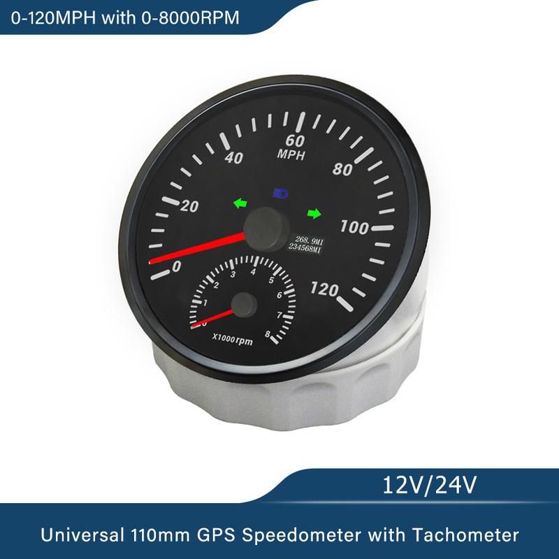 ELING Car 110mm GPS Speedometer 0-120K 0-200K 0-120M 0-160M with 8000RPM Tachometer with Red Backlight for Yacht Trucks 12V 24V