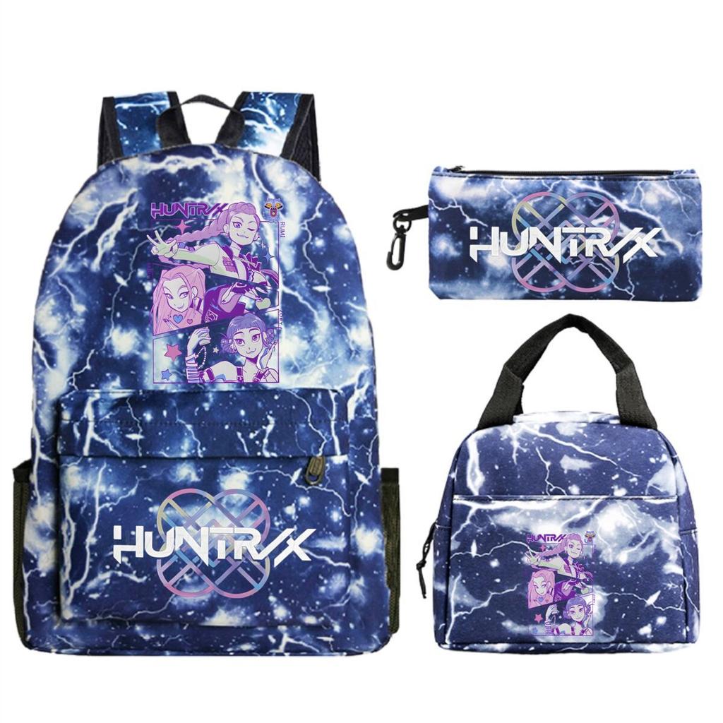 Primary and secondary school students schoolbag three-piece set, animation cartoon personalized printing backpack, casual pencil bag, meal bag