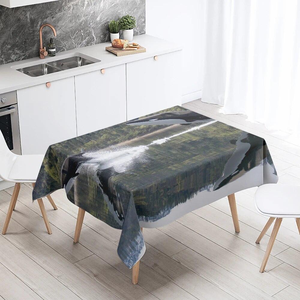 Față de masă drăguță Whale Orca, dreptunghiulară, impermeabilă, pentru petrecere de nuntă, pentru restaurant, pentru decor de masă, pentru casă