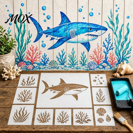 Ocean Theme Art Supplies for Adults Stencil Set, Sea Animal Wall Stencil, Plastic Octopus Mural Easy Alignment Crafting Sheets Stencils Painting Large