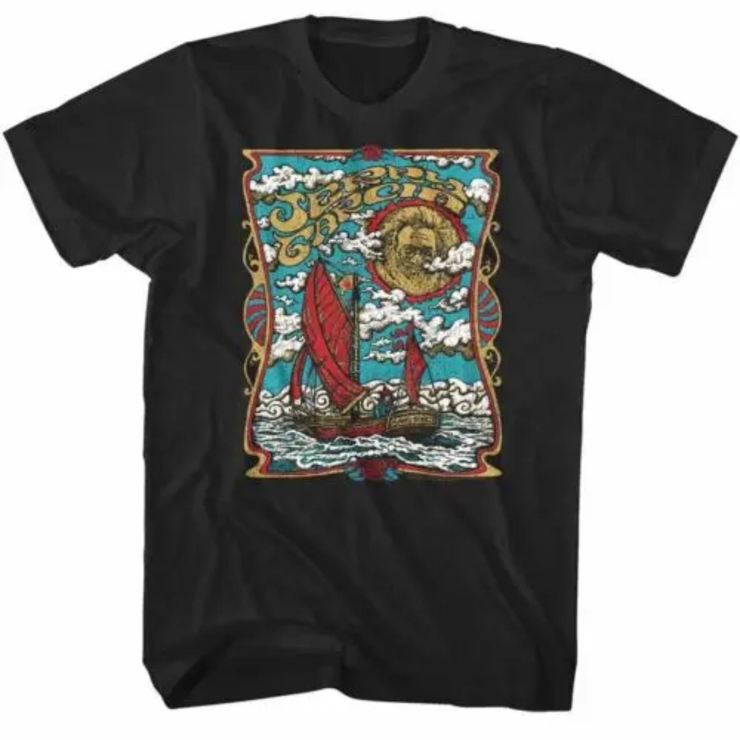 

Jerry Garcia Sail Boat Men s T-Shirt Sans Souci Rock Band S чёрный