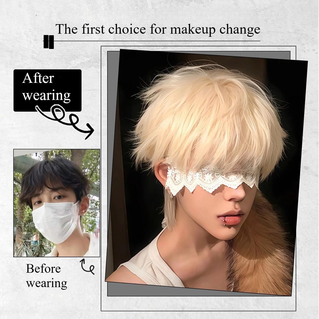 Blonde Wig with Bangs Short Hair Wig for Men Daily Use Natural Looking Korean-style Male High Temperature Fiber Synthetic Wigs