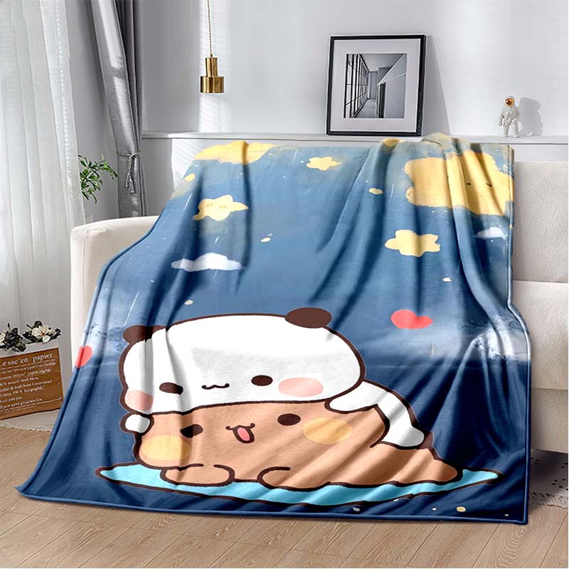 Cute Bubu and Dudu Series Blanket Cartoon Print Kids Warm Flannel Soft Comfortable Home Travel Blanket Bed Blanket Birthday Gift