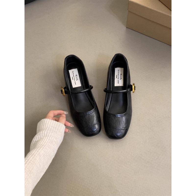 Shallow Single Shoes Women's Thick Heel Spring New Small Leather Shoes Retro Medium Heel Mary Jane Shoes