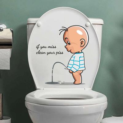 Lustige Warnung Toilette Aufkleber Cartoon Chld Urinieren Toilettendeckel WC Tür Aufkleber Abnehmbare selbstklebende Dekor Papier Haushalt