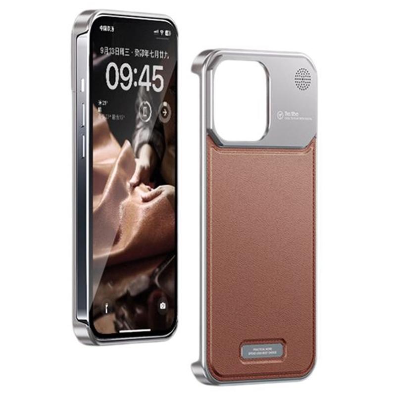 For iPhone 13 Pro Max Magnetic Case Leather+Aluminium Alloy Borderless Aromatherapy Phone Cover