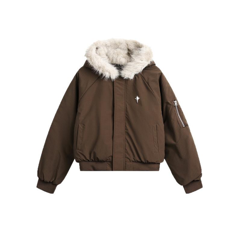 Winter Thickened Warm Fur Collar Hooded Cotton Jacket for Men and Women American Street Trend Loose Short Cotton Jacket